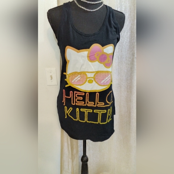 Mighty Fine Tops Hello Kitty Sanrio Black Graphic Tank Top Womens